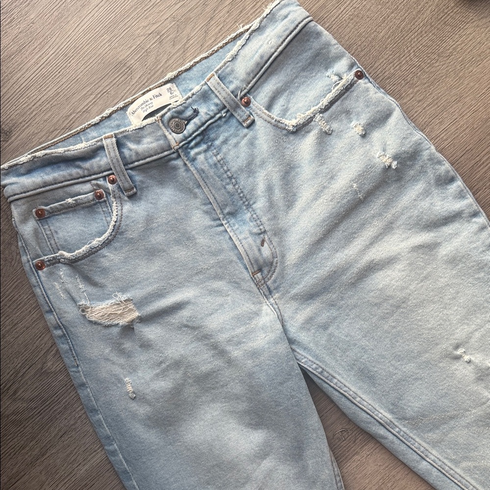 Abercrombie Light Blue Distressed The Skinny High Rise Jeans